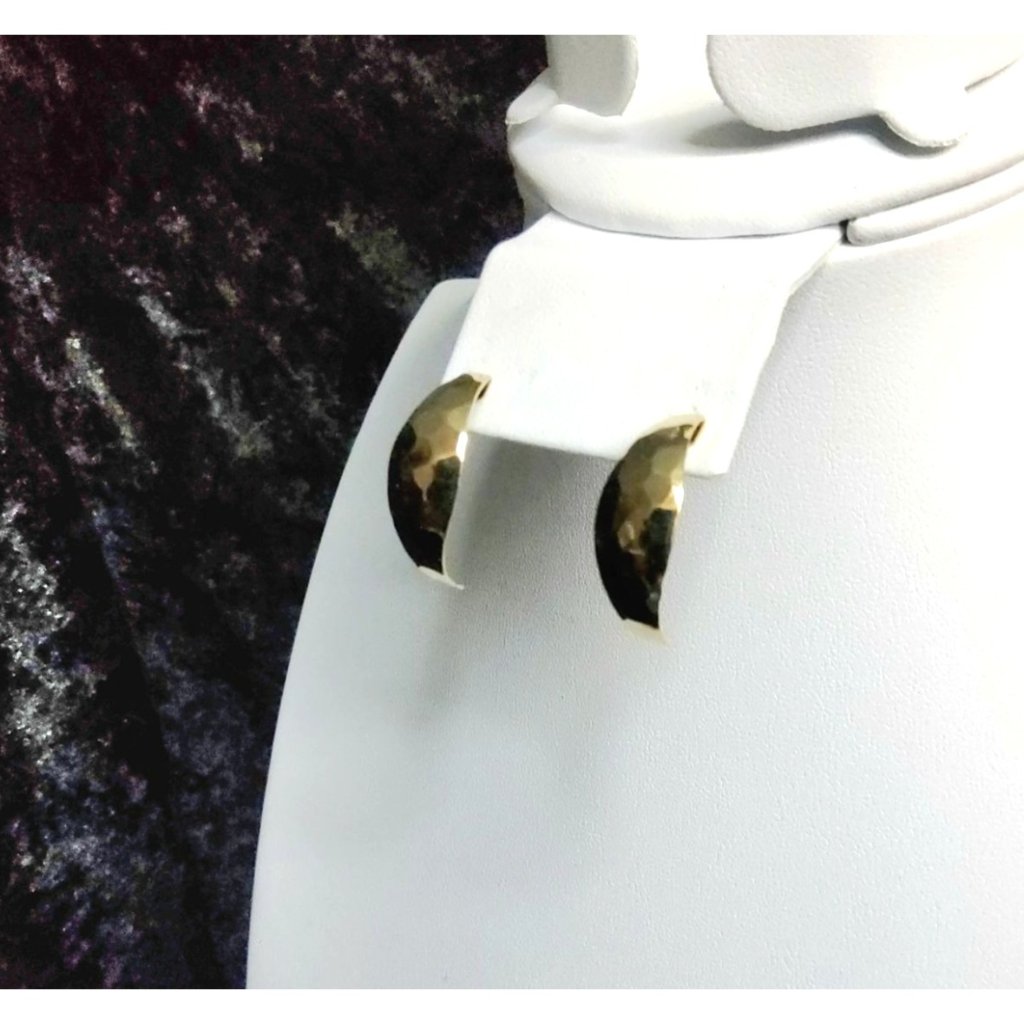 Vintage Gold Tone Hammered Design Half Hoop Push Back Earrings
